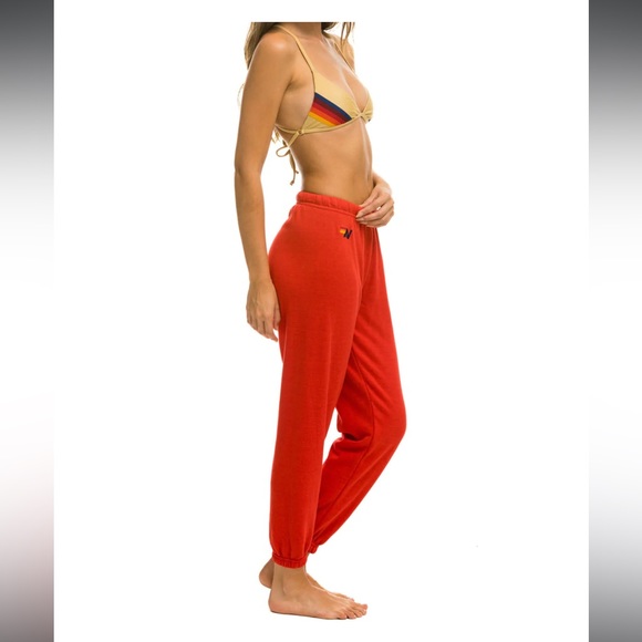 Aviator Nation CHECK LEG SWEATPANTS - RED // WHITE Small - Picture 2 of 7